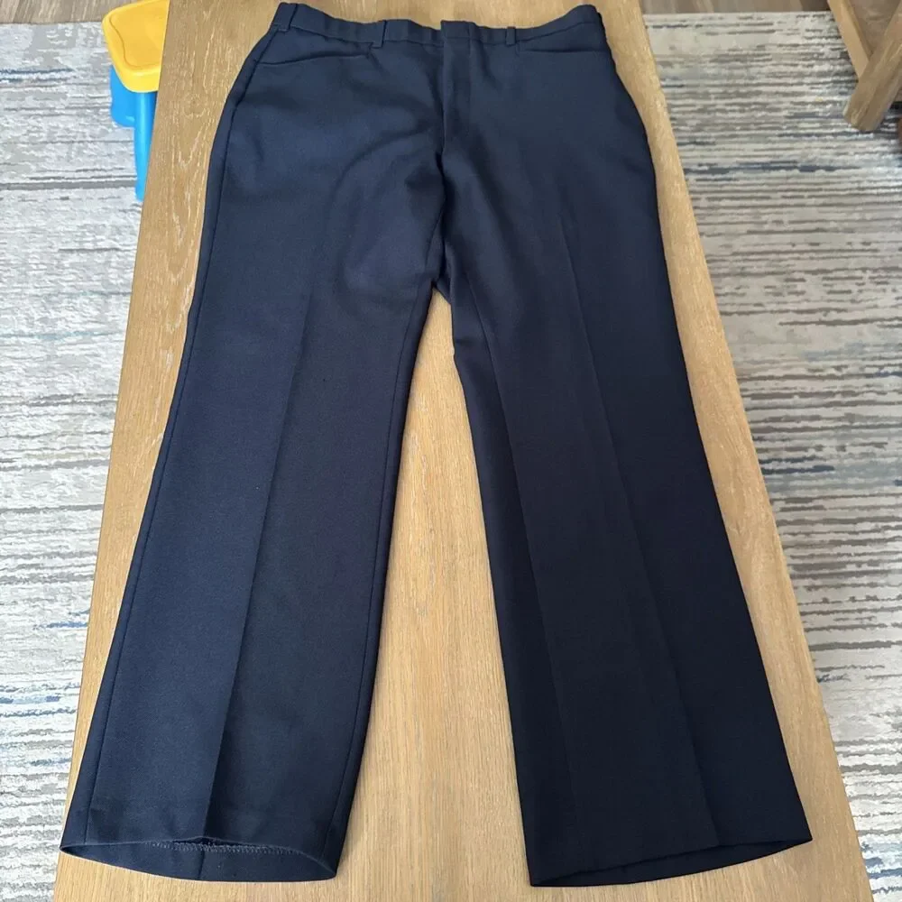 VNTG 70s Levis Action Slacks Mens Navy Blue Straight Leg Dress Pants 36 x 30 USA